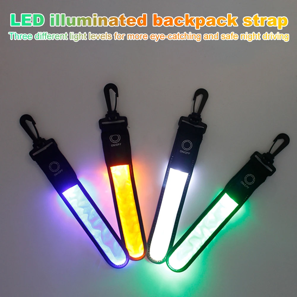 

4Pcs LED Flashing Light Reflective Pendants Luminous Reflective Light Strip Glowing Strap Pendant Decor for School Bags