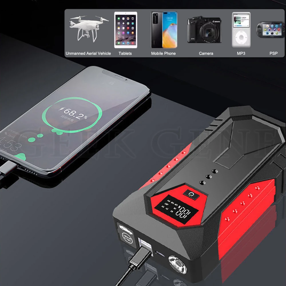 New 1200A Portable Car Jump Starter 18000mAh Power Bank Car Booster Charger Starting Device Petrol Diesel Car Emergency Buster