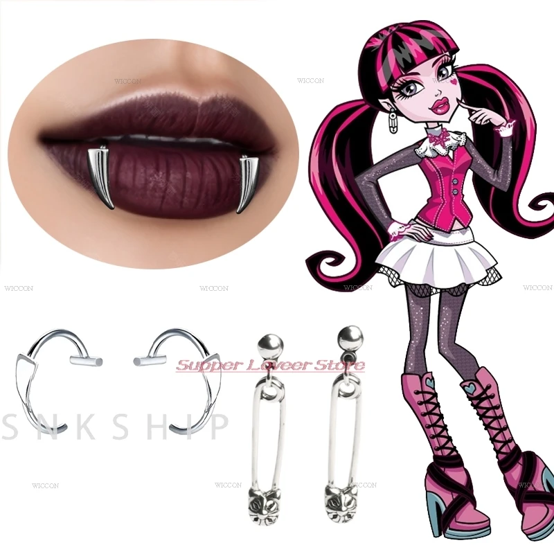 Monster Draculaura High Dress Girl Cosplay Props Wig Vampire Outfit Bag Tooth Earring Decors Halloween Christmas Party Make up