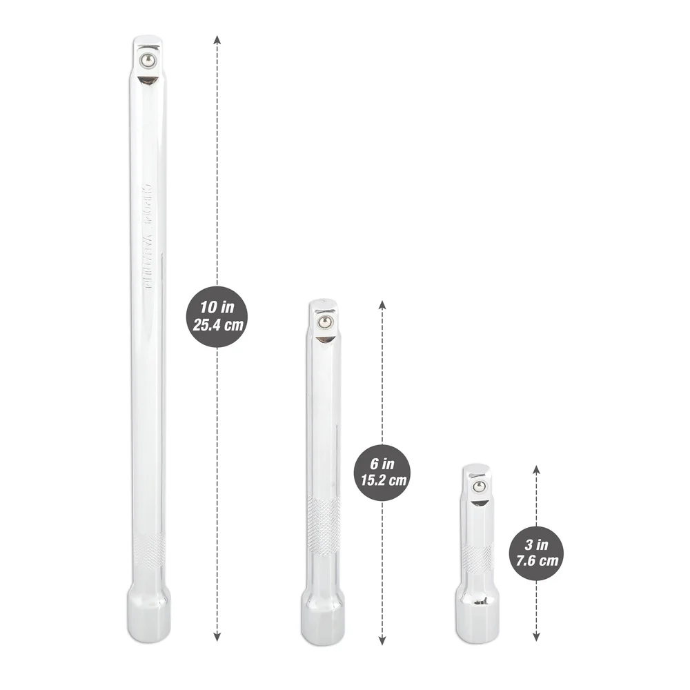 Jeu d'extension de douilles de 3/8 pouces, 3 pièces, Construction en acier résistant à la Corrosion, poignée moletée, facile à utiliser, outil de retrait de bille, serrage