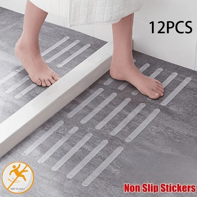 12Pcs Clear Anti-Slip Bathroom Stickers, Self-Adhesive Safety Treads for Bathtubs, Showers, Stairs & Floors, Bathroom Safety