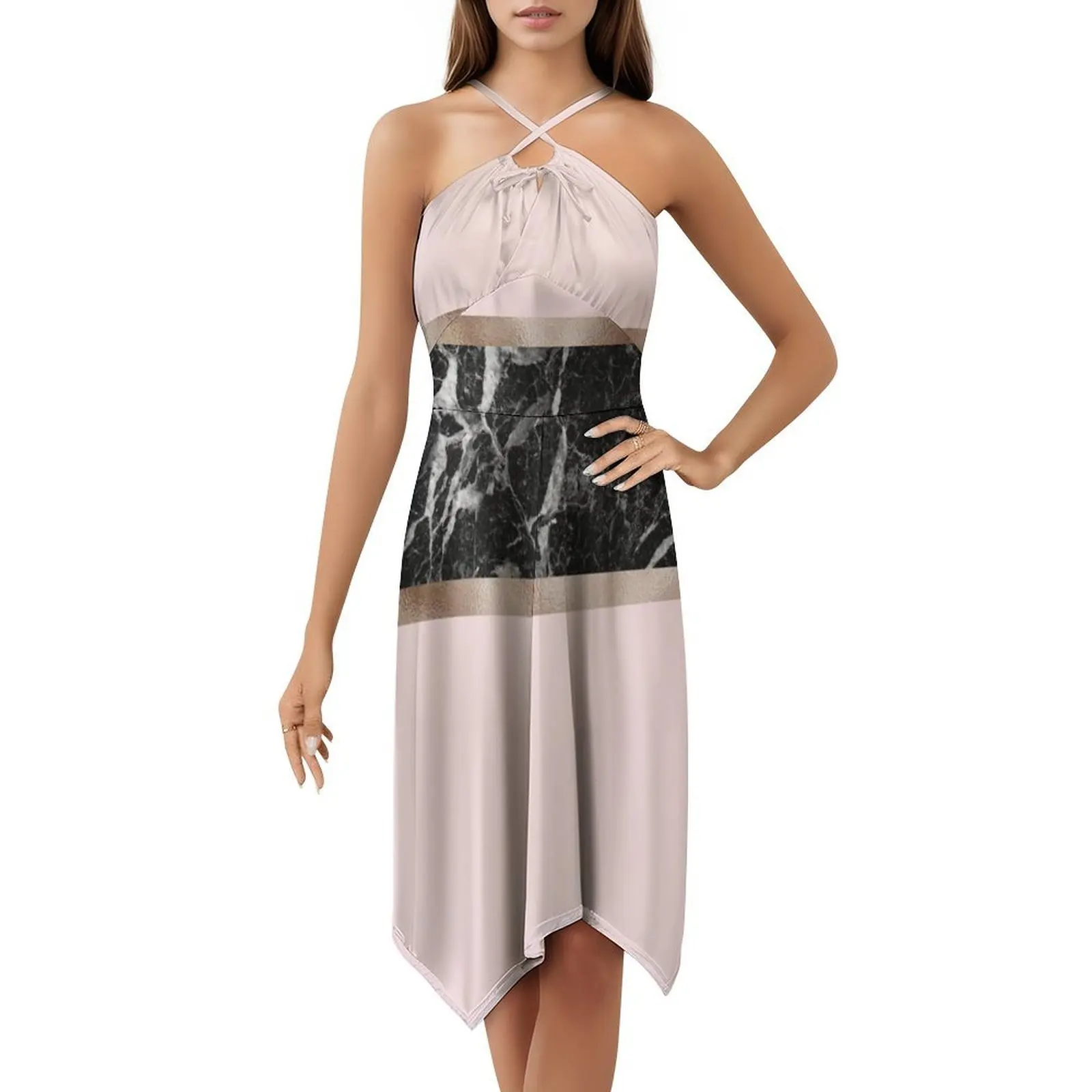 Fraises et crème-marbre noir et or Rose Boho Chic robe élégante mode plage robe de soirée de mariage Blush pêche Rose et