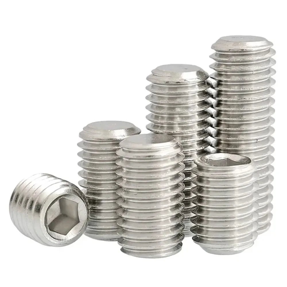 100pc M5 M6 Hexagon Socket Set Screw Flat Point Grub Screw Allen M3 M4 A2 Stainless Steel Screw End Grub Headless Bolt DIN913
