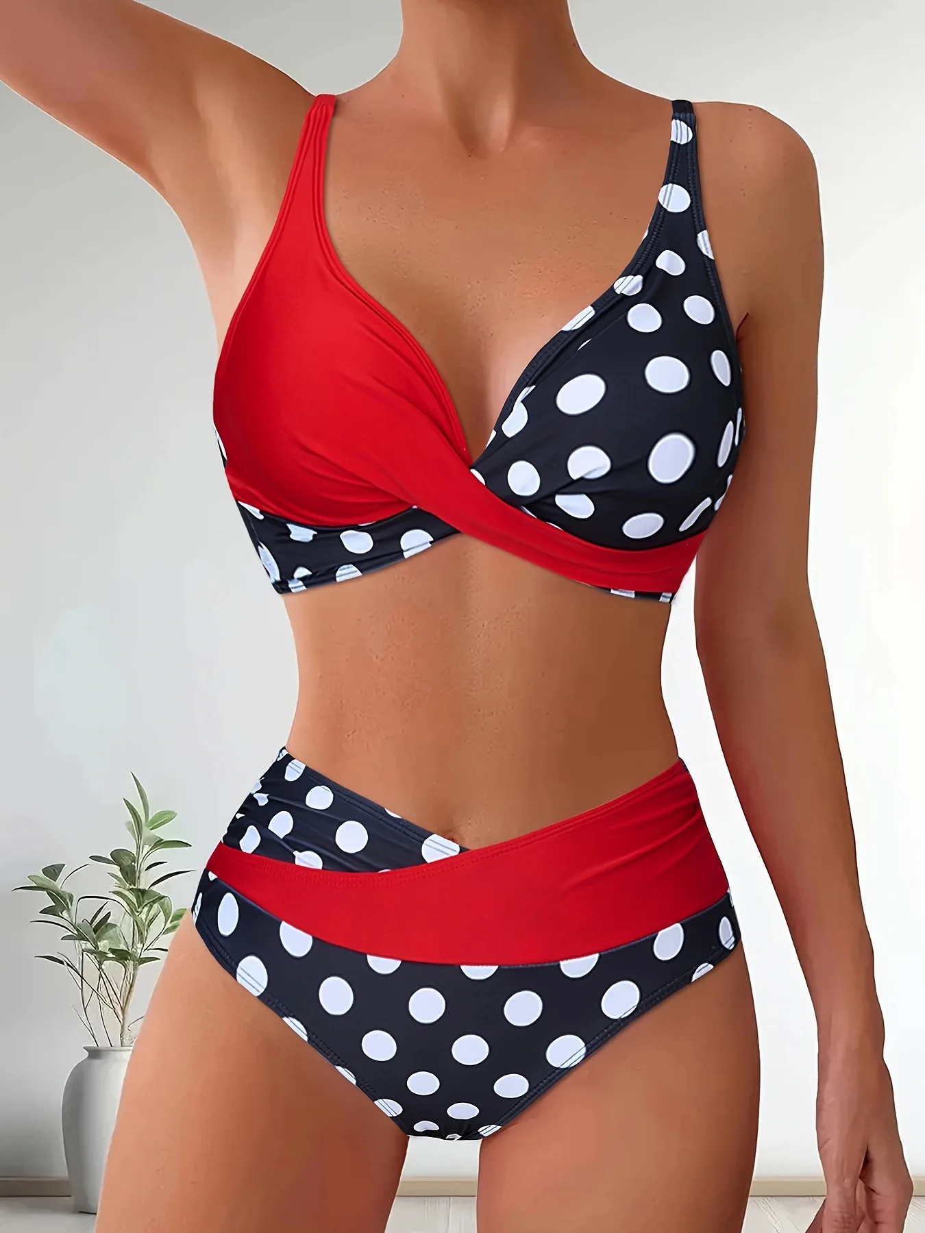 Printed Color Block Polka Dot Cross Back Backless Sexy Two Piece Bikini Set Women Beach Swimwear 2025 Fashion Swimsuits Summe