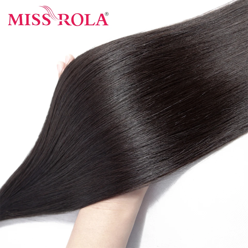 Miss Rola Brazilian Straight Hair Bundles with Closure 100% Human Hair Natural Color Non-Remy Hair 3 Bundles with 4*4Closure