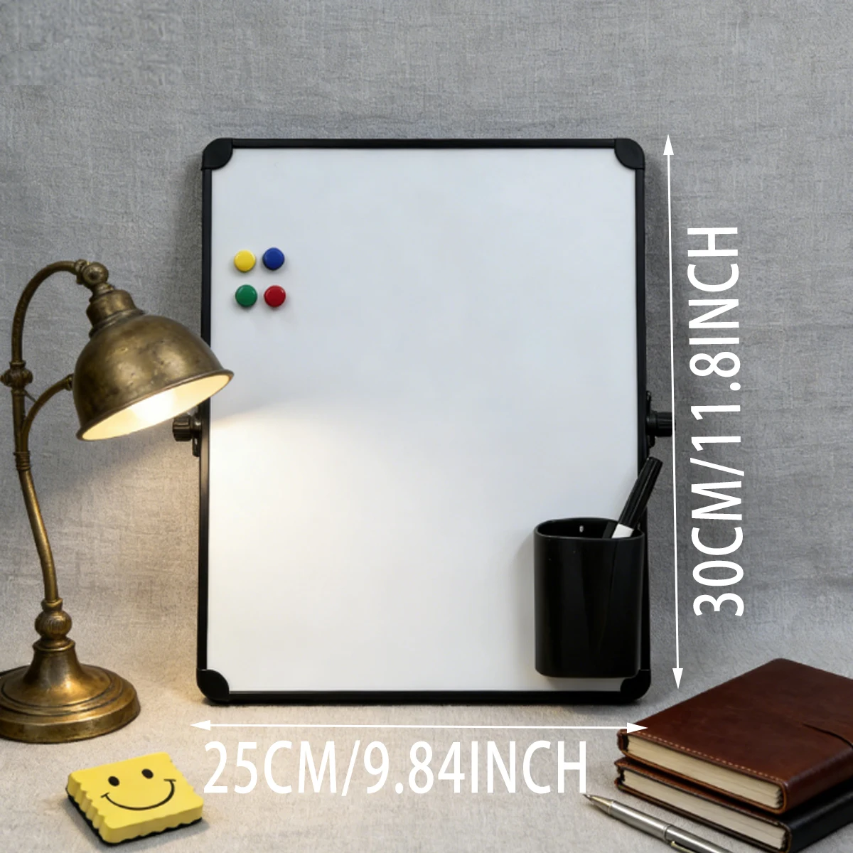 Black Frame Desktop Whiteboard, Reusable Dry Erase Board with Stand for Notes & Reminders