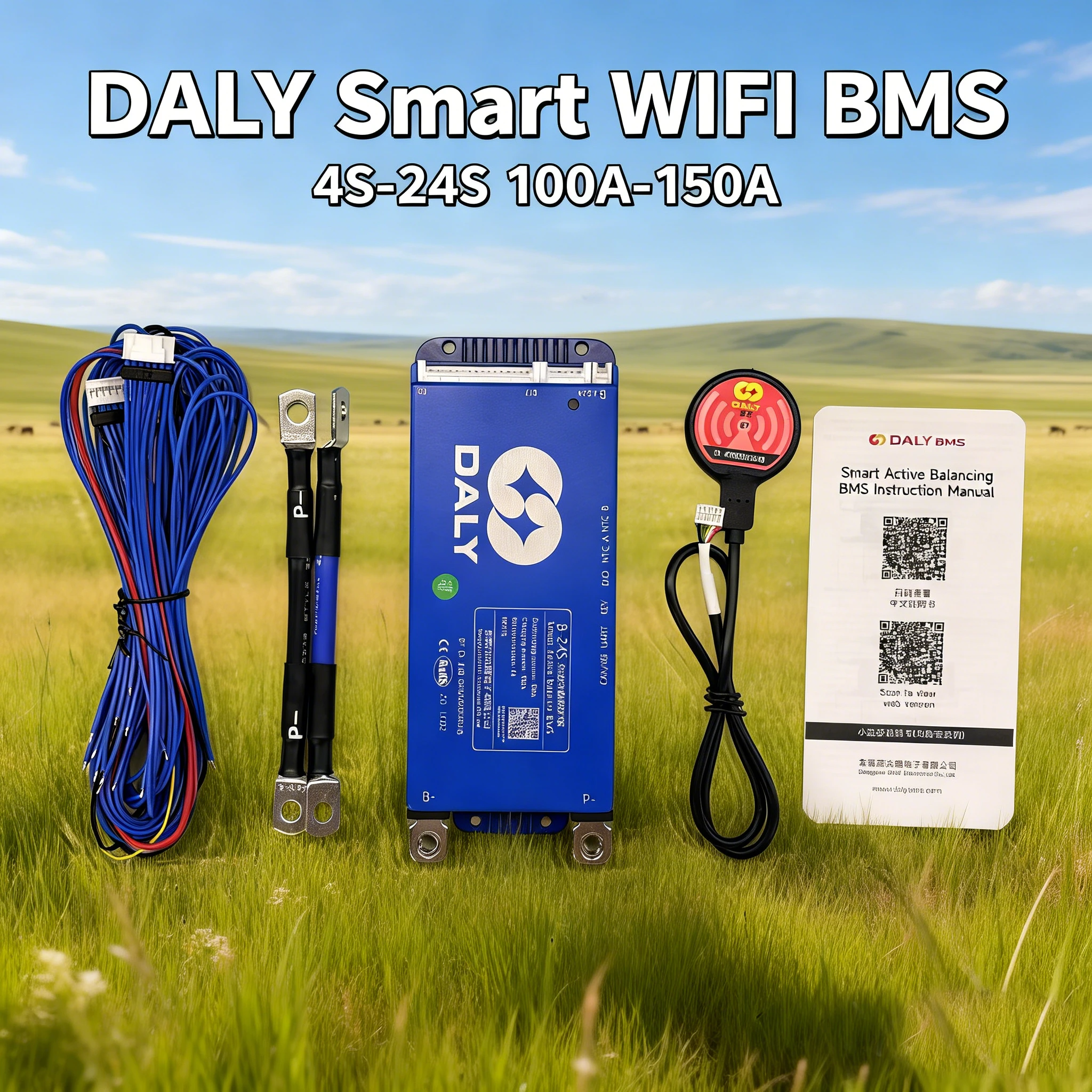 

DALY Smart WIFI BMS Lifepo4 4S 12V 8S 24V 16S 48V 100A 150A Active Balancer Built In Bluetooth RS485 CANBUS for Lifepo4 Li-ion L