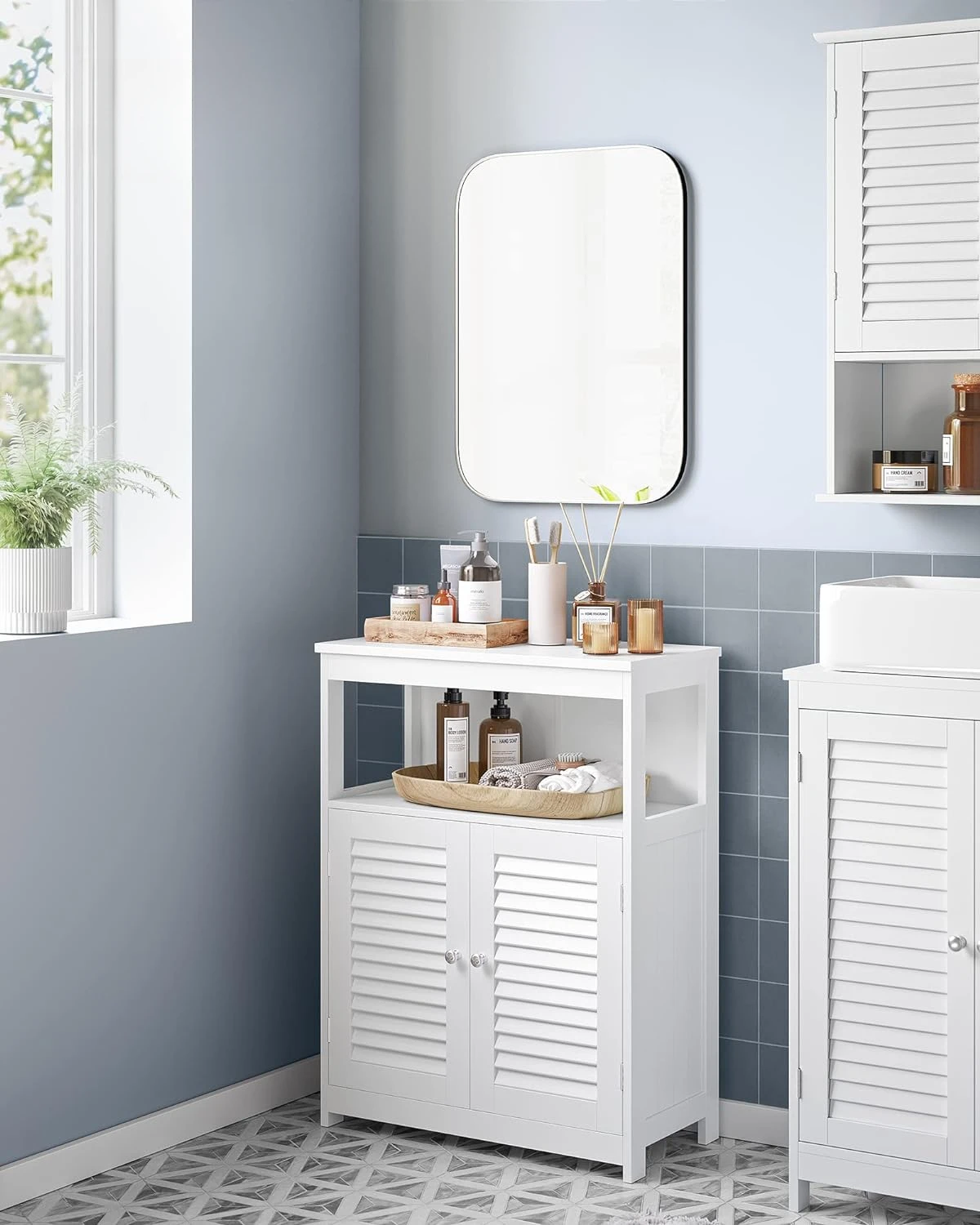 

Bathroom Floor Cabinet, Bathroom Storage Cabinet, Freestanding, with Double Shutter Doors and Adjustable Shelf