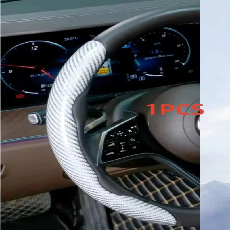 1/2 Stück Laser-Carbonfaser-Silikon-Lenkradbezug 1K Mikrofaser-Leder PVC-Lenkradverstärker-Bezug Rutschfest Universal – Detail 14