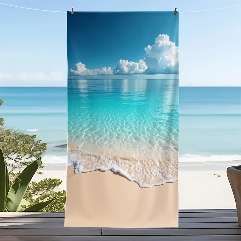 Toalla de Playa Grande con Estampado Tropical, Toalla de Microfibra Extra Grande con Escena Oceánica para Piscina y Playa en Verano