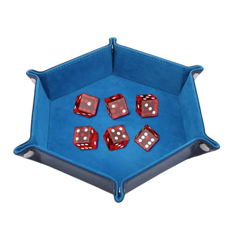 Rolling Folding Hexagon Dice Game Storage Tray Holder Double Sided Thick PU Leather&Velvet Dice Mat Office Supplies