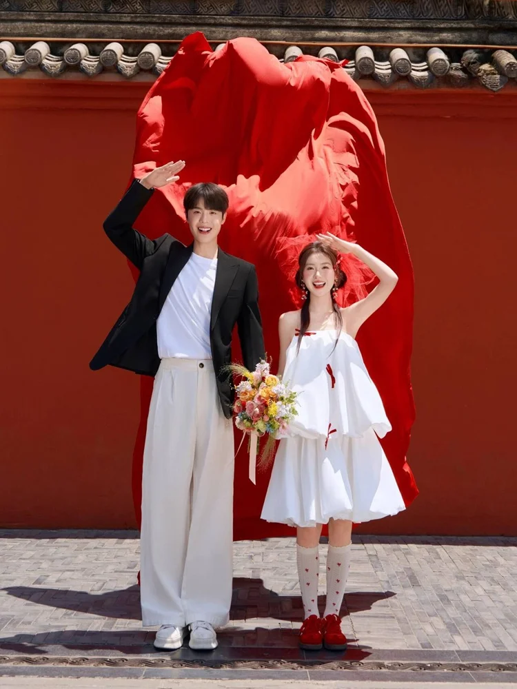 

Morning Robe Wedding Dress Photography Studio Knot Tube Top Cute White Skirt Street Style Wedding Gown Women's Fashion