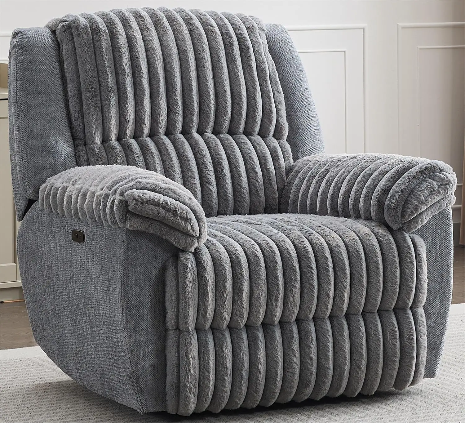 Oversized Power Recliner Zero Gravity USB Big Man Faux Fur Electric Large Living Room Lumbar Support 26