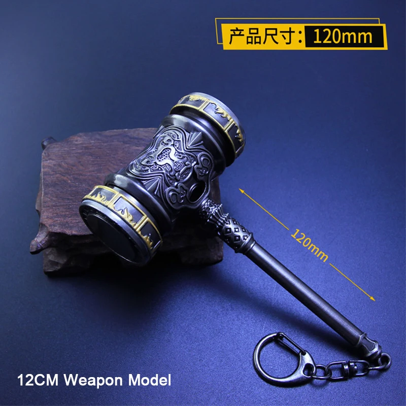 12CM Anime Peripherals Soul Game Land Ancient Cold Weapon Metal Models Haotian Hammer Replica Miniature Decoration Toys for Kids