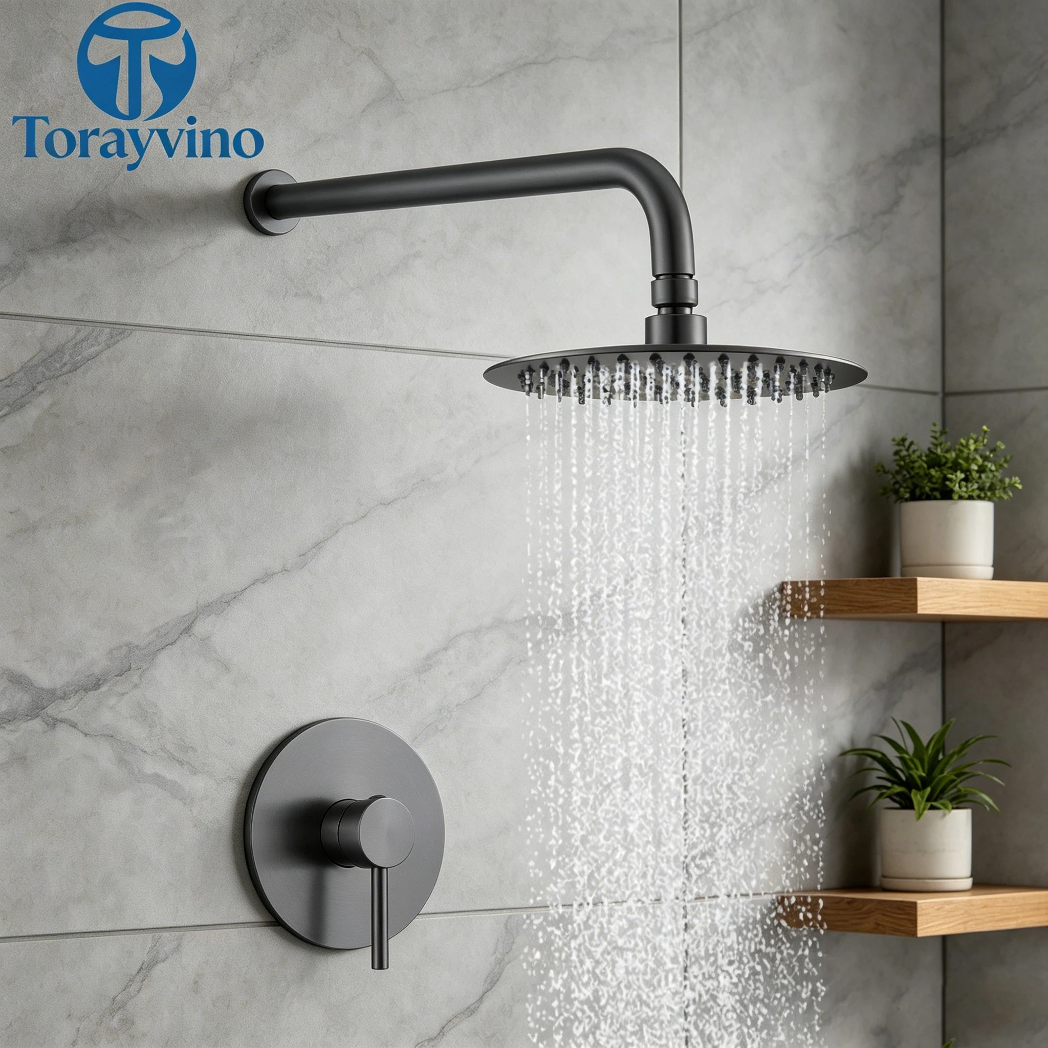 Torayvino Bathroom Grey Brushed Shower Faucet Set With Rain Shower Head Outdoor Shower System Set Complete Bathtub Kit Mixer Tap