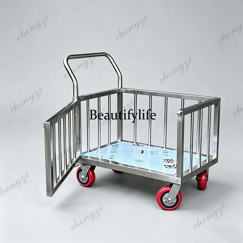 A68 stainless steel flat fence trolley with door side trolley logistics handling trailer