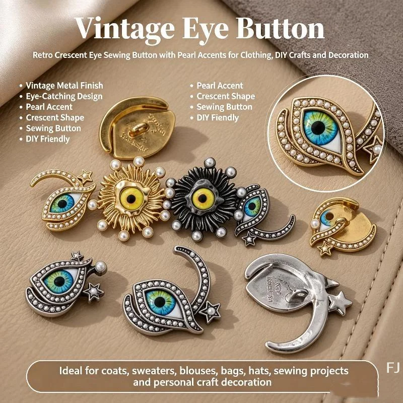 [YU]Vintage Metal Button Artistic Eye Heart Shaped Decorative Buttons For Clothing Bags DIY Craft Accessories