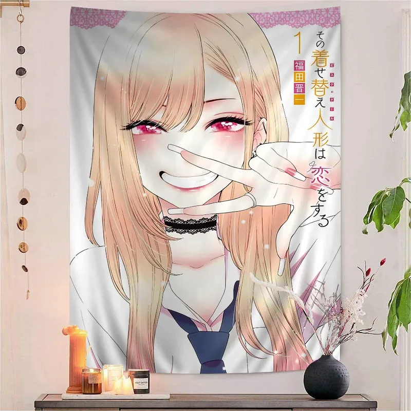 

VIKAMA Cute Anime Girl Tapestry Vibrant Pop Art Backdrop Suitable For Teen Bedroom College Dorm Apartment Decoration