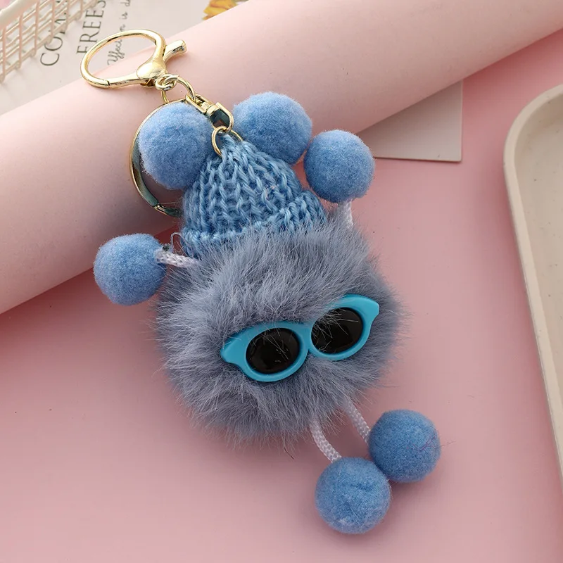 Cute Faux Mink Fur Colour Fluffy Ball Keychain Plush Pendant Small Coal Ball Car Keychain Bag Decor Accessories Xmas Party Gift