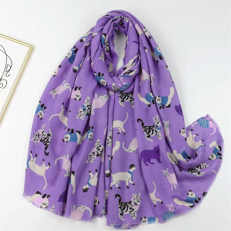 Cute Cartoon Running Cat Pattern Scarf Soft Warm Fringe Neck Scarves Autumn Winter Casual Versatile Coldproof Shawls And Wraps