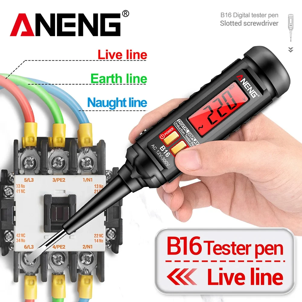 ANENG B16 Lápiz Detector de Voltaje 12V-300V, Detector de Inducción sin Contacto NCV, Medidor de Detección de Voltaje, Herramienta Buscadora de Puntos de Ruptura