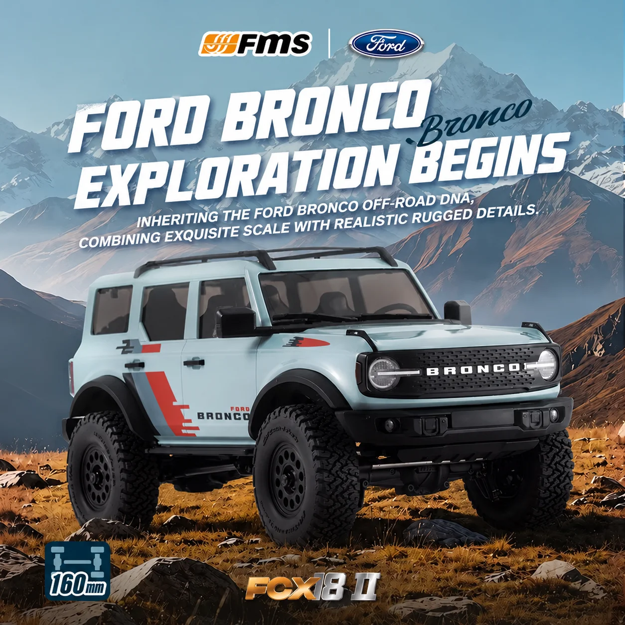 FMS 1/18 FCXII Bronco RC Crawler, Brushed 4WD Off-Road Rock Crawler All Terrain Remote Control Model Car For Adult Outdoor Hobby