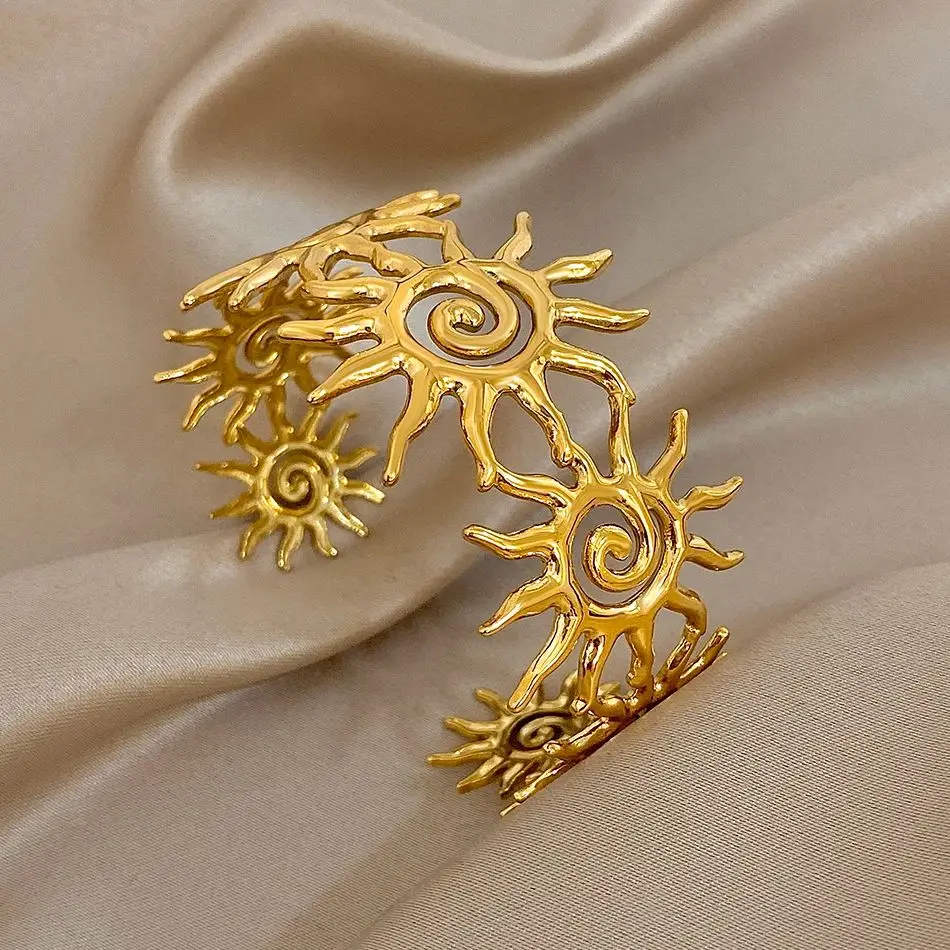 Trendy Edelstahl Manschette Armreif für Frauen Männer Vintage Gold Farbe Spirale Sonne Totem Handgelenk Armbänder Wasserdicht Schmuck Geschenke