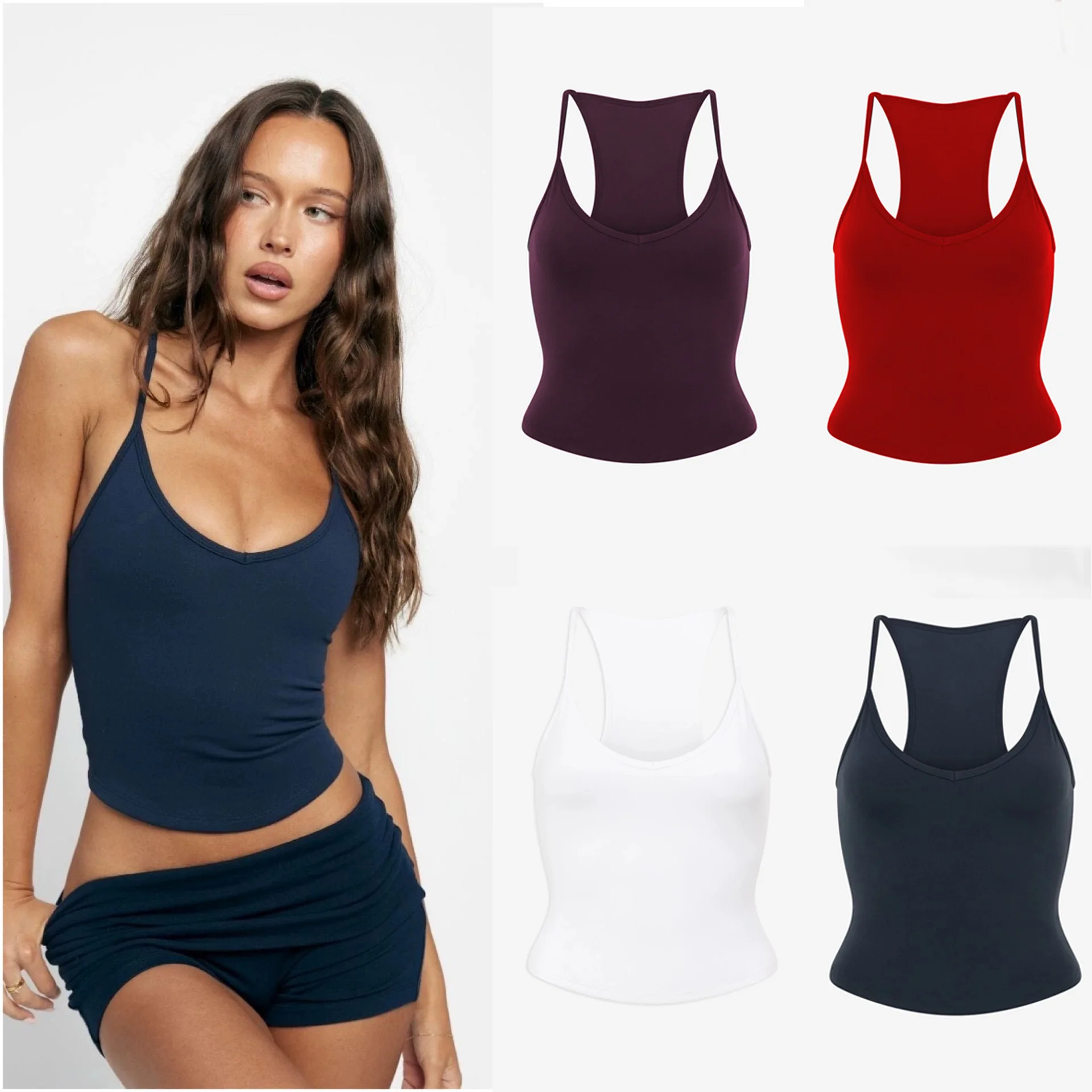 Women Stretch Yoga Outfit Halter Crop Top Fold Over Waist Biker Shorts Gym Workout Running Fitness Active Sportswear Yoga Vest