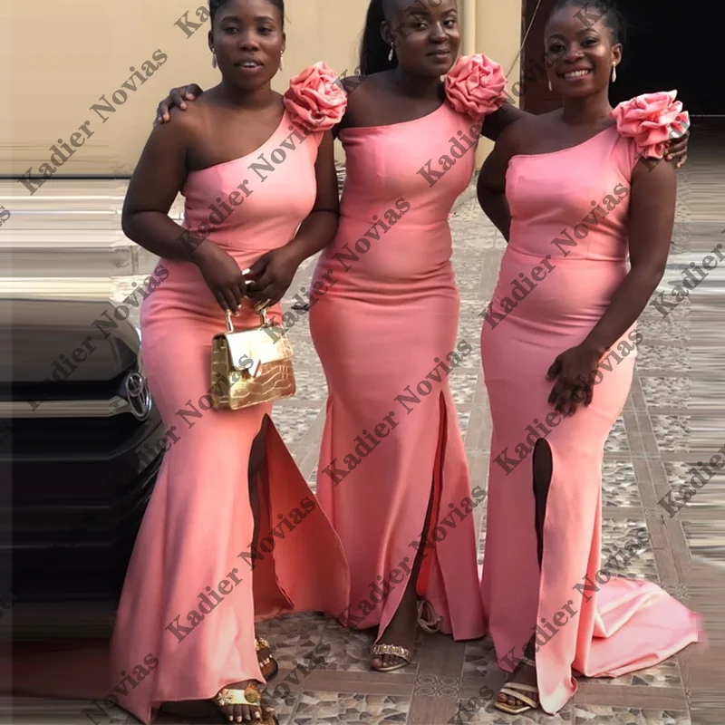 

Long Mermaid Pink Bridesmaid Dresses for Wedding with Split Customized Wedding Party Dresses vestido madrinha de casamento