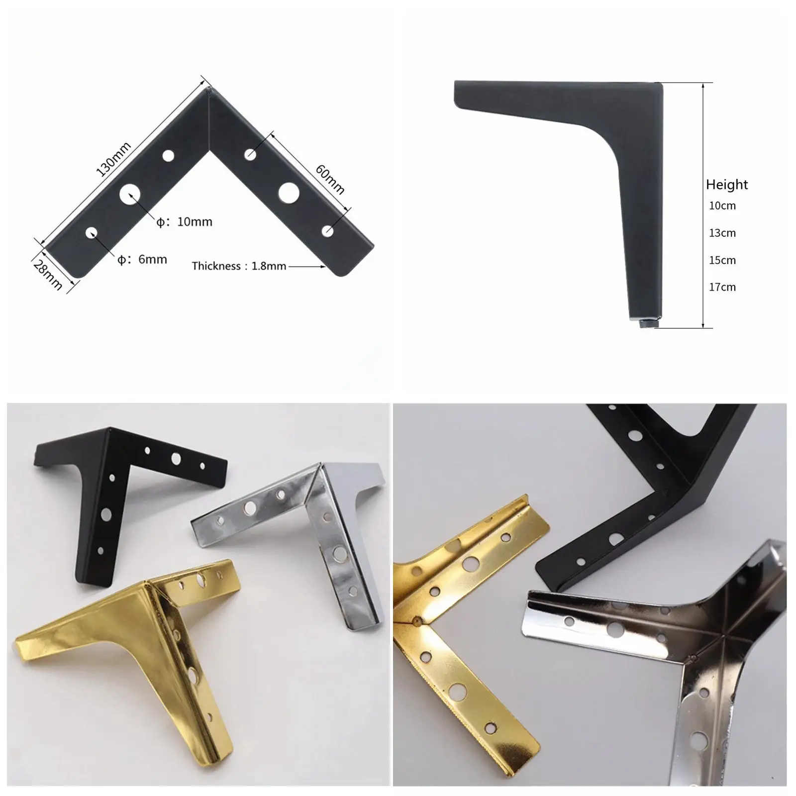 4 x Furniture Legs Metal 10cm 13cm 15cm 17cm Cabinet Couch Feet