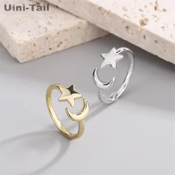Uini-Tail hot selling new 925 Tibetan silver star moon open ring simple temperament fashion fresh sweet high quality jewelry