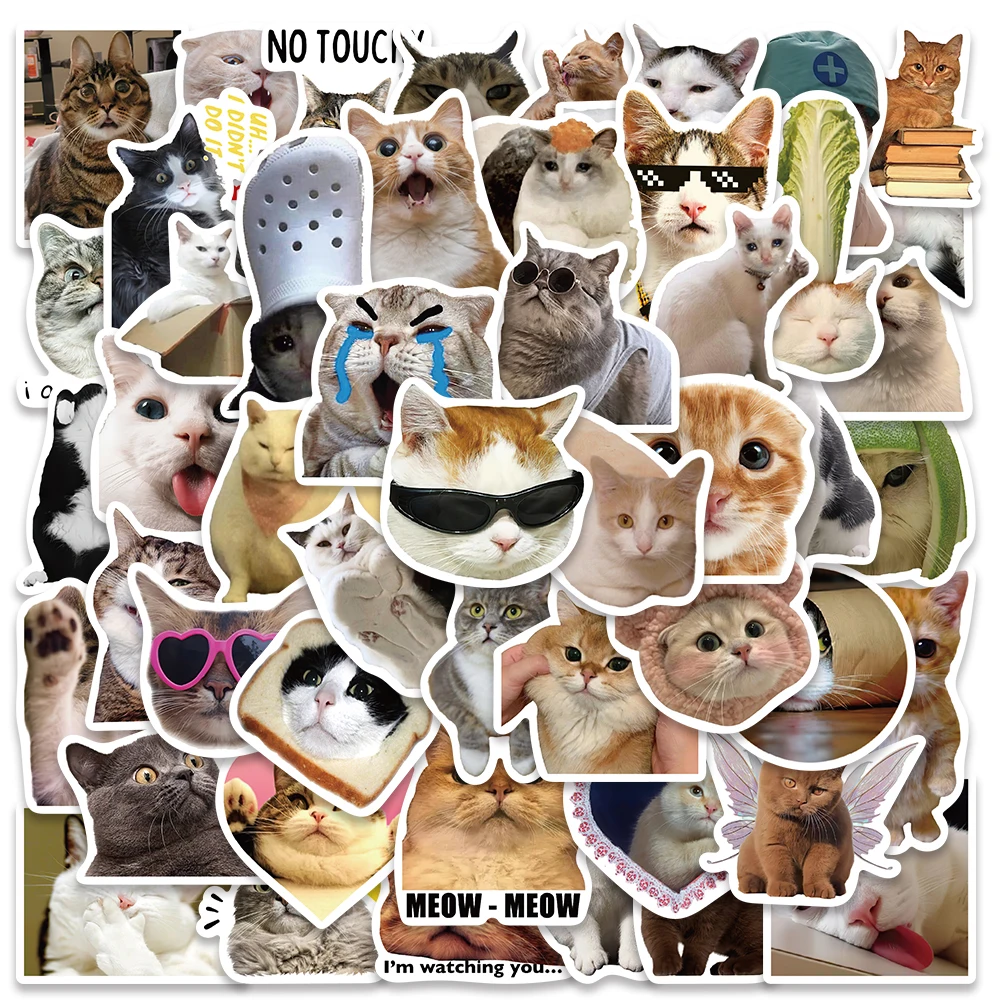 

50pcs Cute Cat Meme Sticker Funny Cool Decal For Diary Fridge Closet Wallet Backpack Decoration Sticker Holiday Party Gift