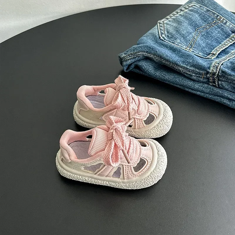 

2025 Children Sandals for Girls Summer New Fashion Korean Style Soft Bottom Anti-slippery Versatile Cut-outs Walk Beach Shoes