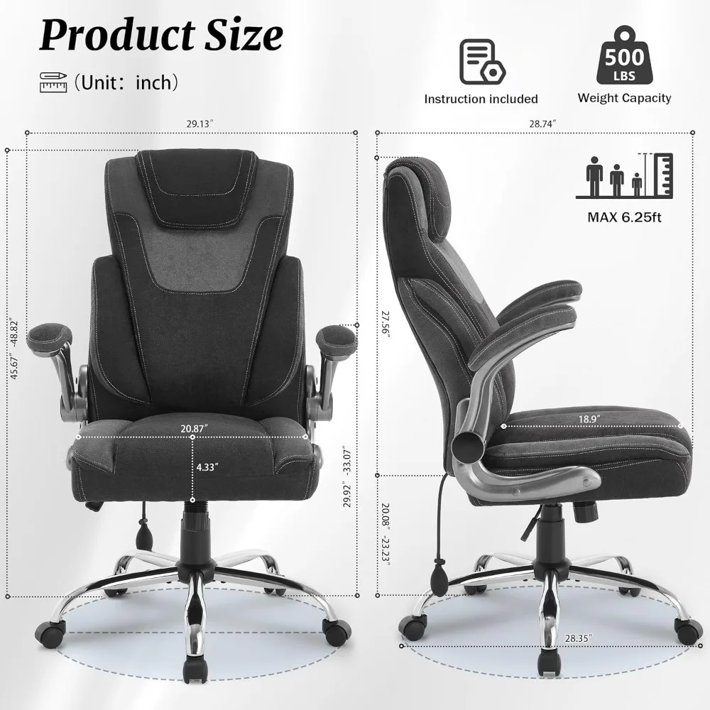 

500lb Big & Tall Office Chair: Extra Wide Executive Seat with Adjustable Lumbar Support - Heavy Duty Ergonomic Chair​