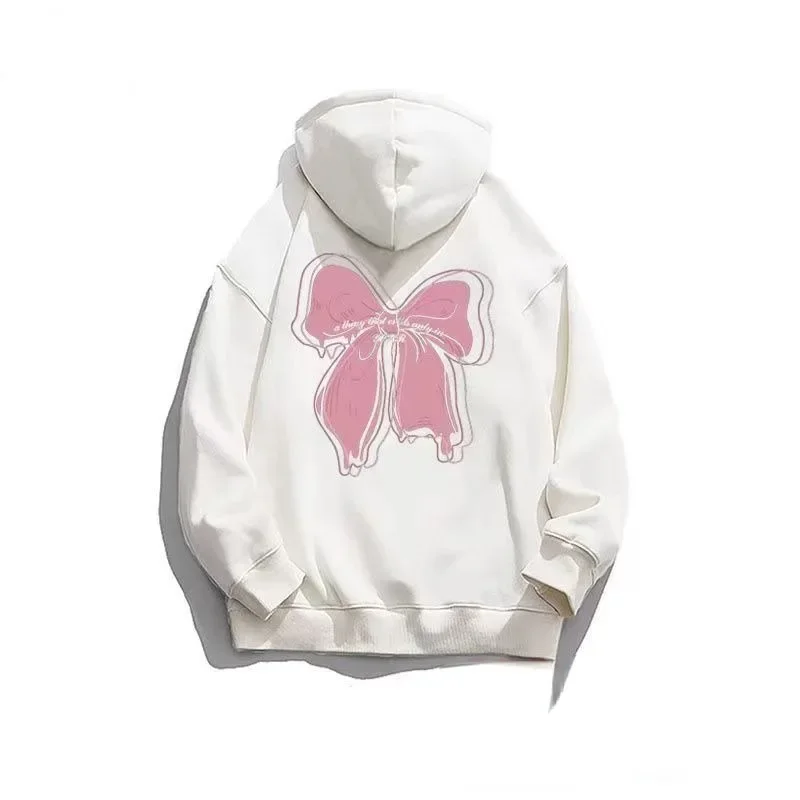 

Korean Bowknot Print Hooded Sweatshirt For Women Spring Autumn Harajuku Oversized Loose Hoodie Y2k Hoodies Women Winter Clothes