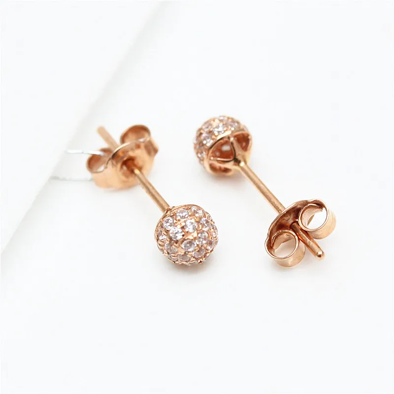 585 purple gold plated 14K rose gold inlaid crystal ear studs fashion new in charm round earrings for women party jewelry gift