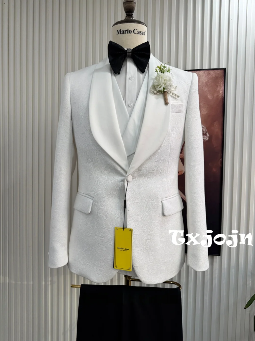 

Jacquard High Quality Men's Slim Fit Suits 3 Pieces Host Costumes Classic White Man Suit Set Dancing Wear Plus Size Tuxedo