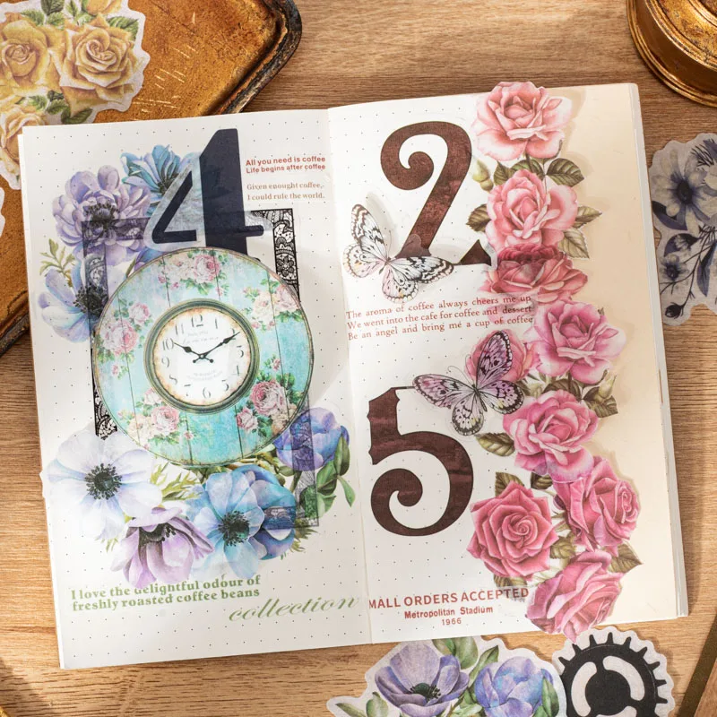 40Pieces Sticker Digital Flower Clock Sticker Steampunk ledger School Office Supplies Packing Decorative Scrapbooking 159*136MM