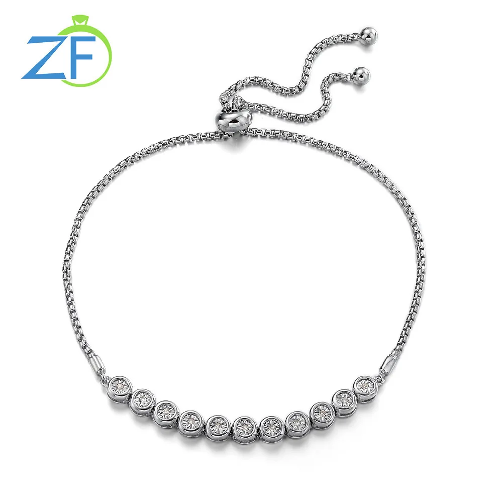 

GZ ZONGFA Genuine Sterling Silver 925 Tennis Bracelet Ladies South Africa Diamonds 0.06 Carat Adjustable Hand Inch Fine Jewelry