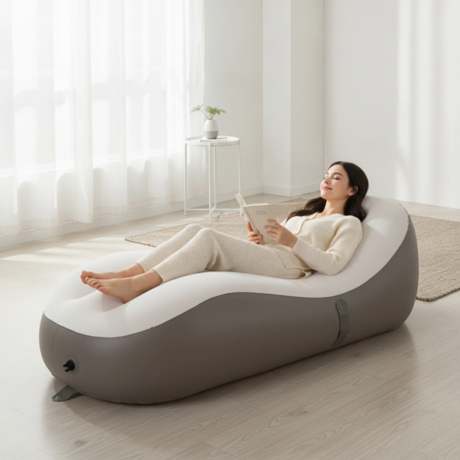 Inflatable Lounger Flocked Inflatable Sofa Air Sofa with Pump Quick Setup Chair Easy Storage for Guests, Living Room, Camping
