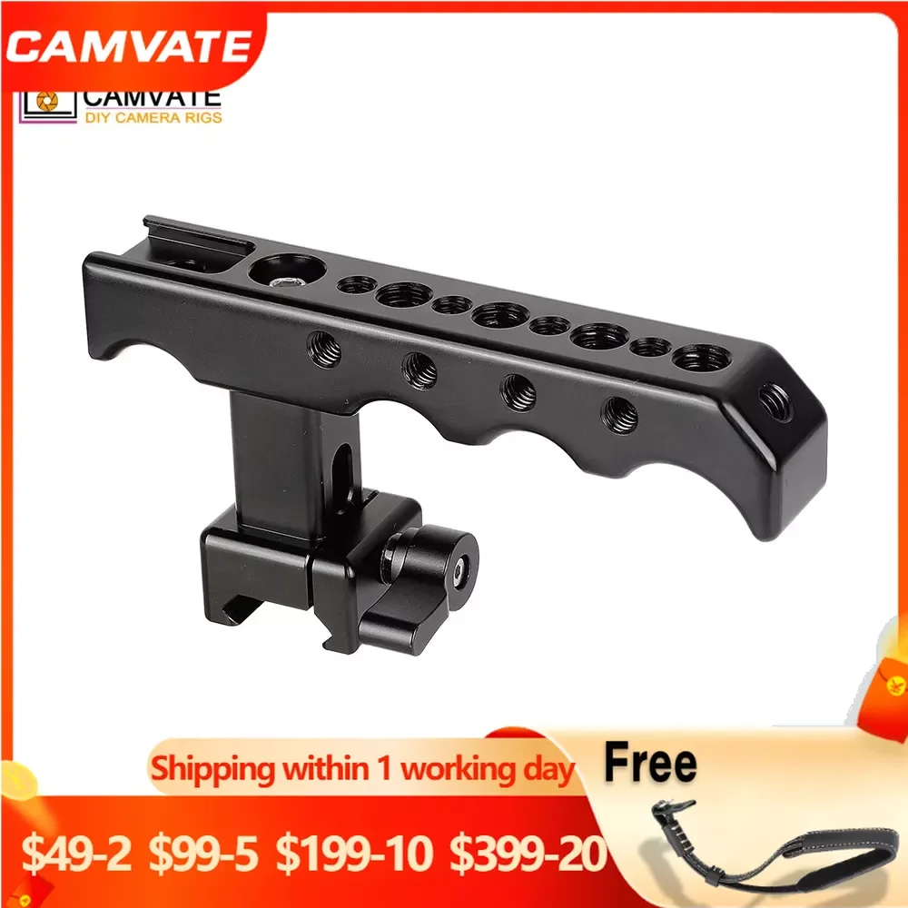 

CAMVATE Quick Release NATO Top Handle With 1/4"-20 & 3/8"-16 Thread Holes & Shoe Mount For DSLR Camera Cage Video Accessories