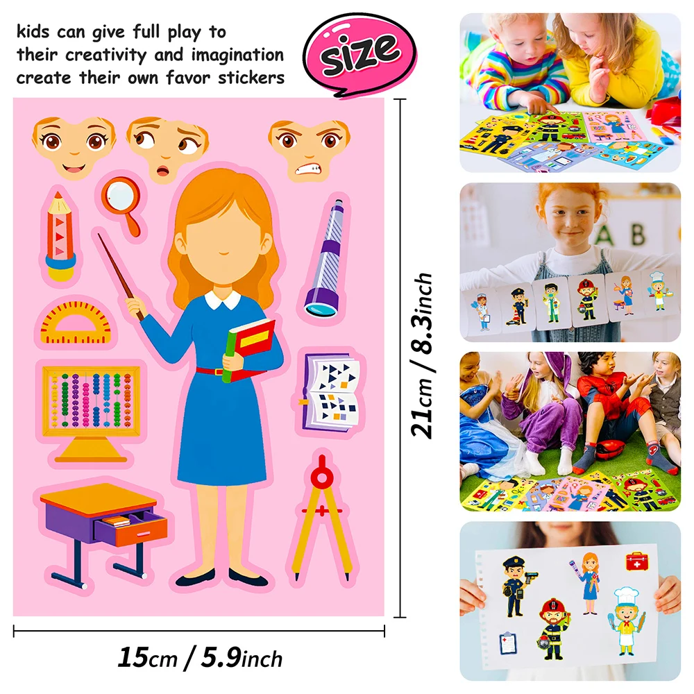 

6/12sheets Funny Career Dress Up Puzzle Stickers Cute Creative Cartoon Handmade Jigsaw Decal Make Your Own DIY Game Assemble Toy