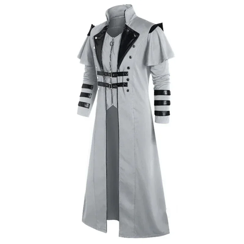 Disfraz Hombre Vintage Halloween Medieval Steampunk Elves Pirate Costume Adult Men Long Split Jacket Gothic Armor Leather Coats view 5