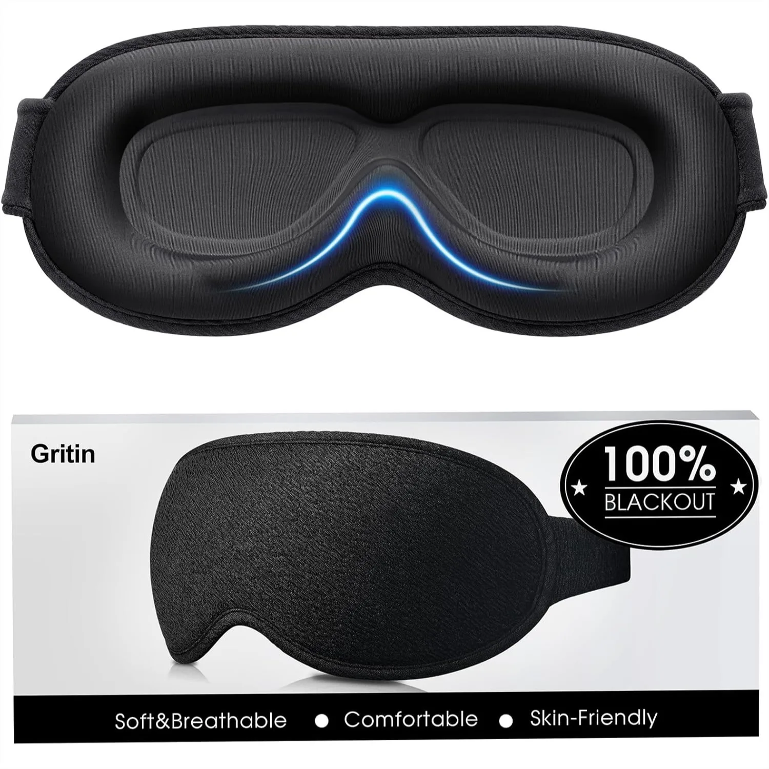 

100% Blackout Sleep Eye Mask For Women Men, Zero Pressure 3D Sleeping Mask With Adjustable Strap, Ultra Soft Comfortable Night Blindfold For Travel Nap