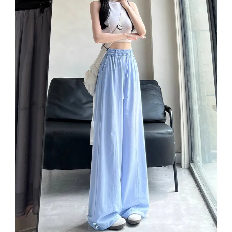 White quick-drying overalls women's summer 2025 new loose and thin sunscreen ice silk pants casual sports wide-leg pants