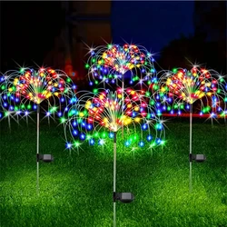 8 Mode Solar Powered Outdoor Grass Globe Dandelion Fireworks Lamp 90/120/150/180/200 LED For Garden Lawn Landscape Holiday Light
