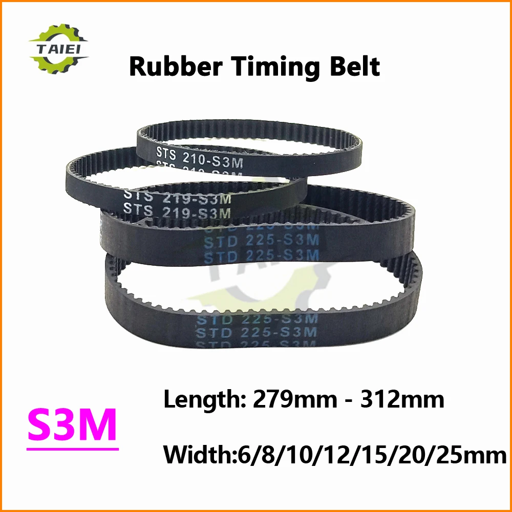 

S3M Rubber Synchronous Belt Length 279 282 285 288 291 294 297 300 303 306 309 312mm Width 6-25mm Loop Timing Drive Toothed Belt