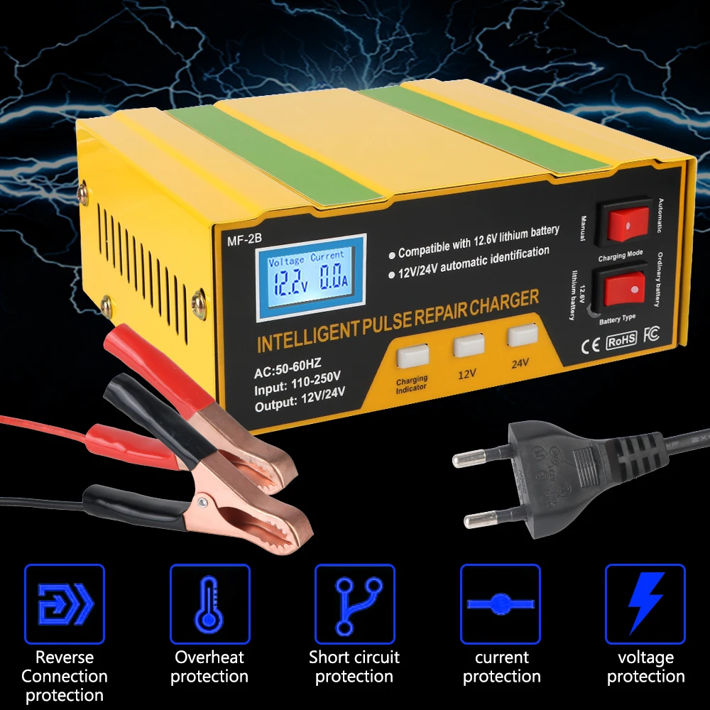 180W Automotive Battery Trickle Maintainer Intelligent Pulse Repairing Charge Device 12V/24V Car Battery Chargers