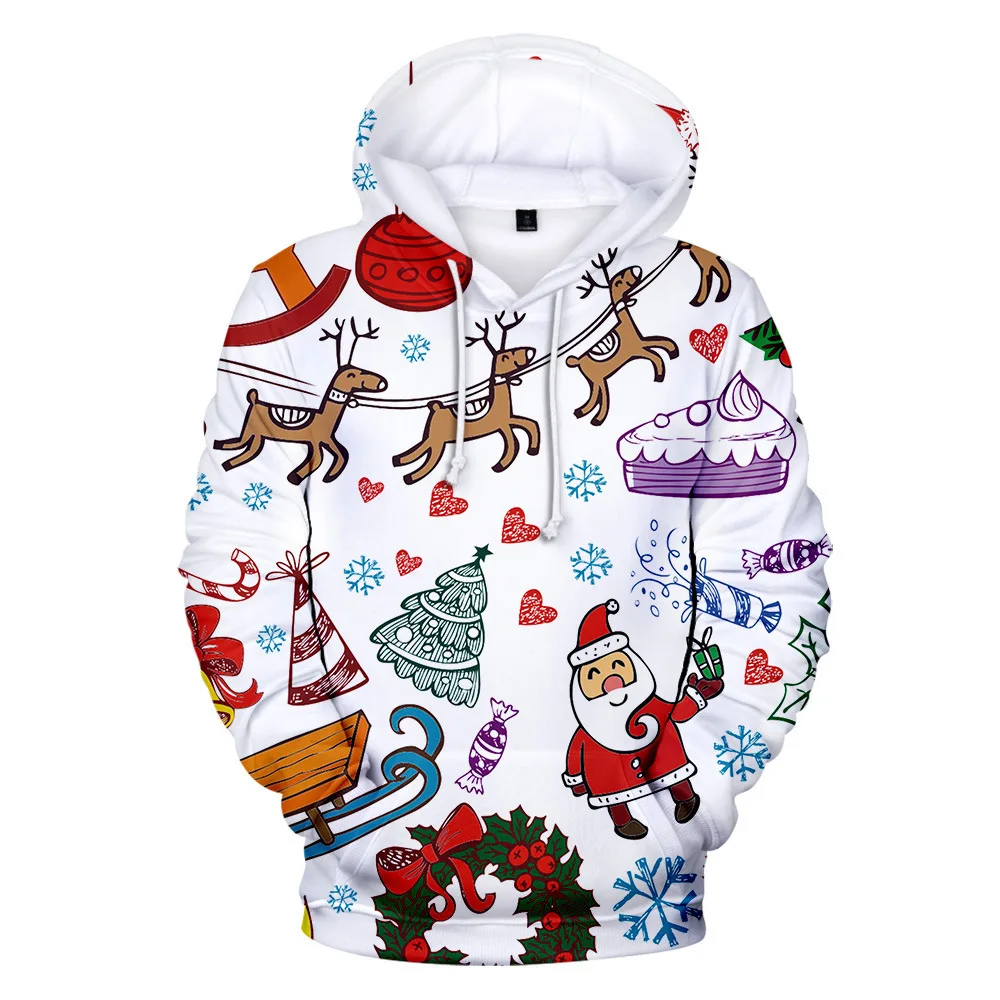 2023 New Autumn/Winter Christmas Christmas Christmas 3D Digital Print Casual Personalized Hooded Sweater