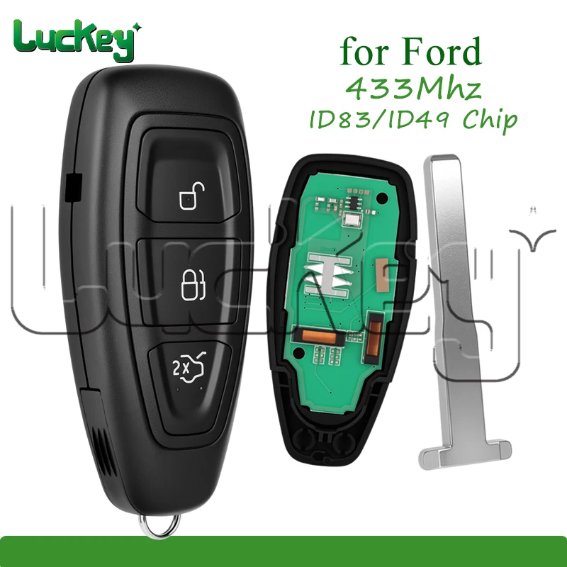 

Smart Car Remote Key For Ford Kuga Fiesta Focus Mondeo C-Max B-Max Keyless Proximity ID83 49 Chip 433MHz HU101 Blade 3 Buttons